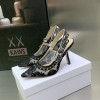 Dior Black Roses Motif Embroidered Slingback 10cm Heels