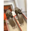 Hermes slipper dark brown leather
