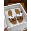 Hermes Slippers White/ Brown