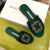 Manolo Blahnik Green Marta Crystal Buckle Silk Sandals