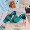 Manolo Blahnik Green Marta Crystal Buckle Silk Heeled Sandals