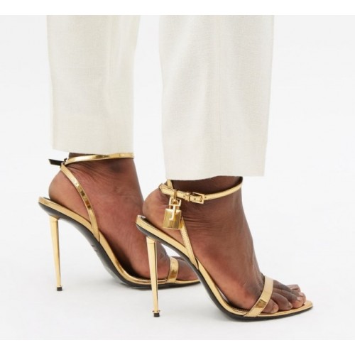 Tom Ford metallic patent leather padlock heels