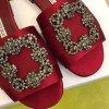 Manolo Blahnik Red Marta Crystal Buckle Silk Sandals