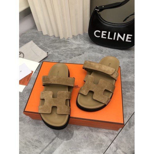 Hermes Chypre brown suede sandal