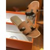 Hermes slipper brown grain leather