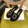 Manolo Blahnik Black Marta Crystal Buckle Silk Sandals