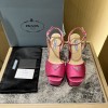 Prada pink satin platform heels