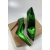 Louboutin Green Hot Chick 100mm Metallic Heels