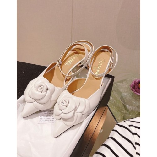 Chanel white rose sandals