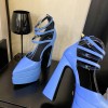 Versace ankle strap pumps blue heel