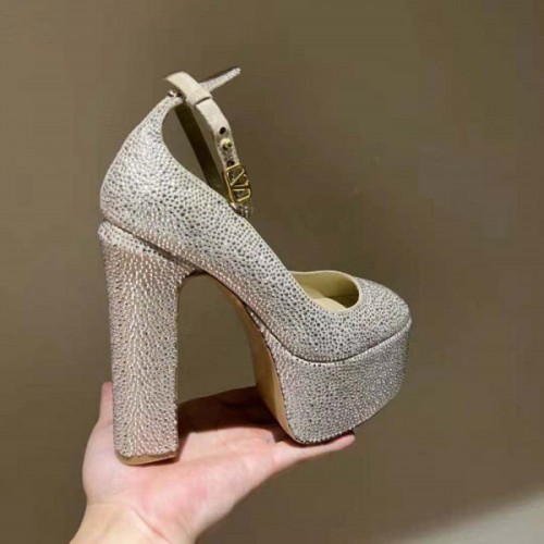 Valentino Garavani WhiteTan-Go Pump with Crystals 155mm Heels