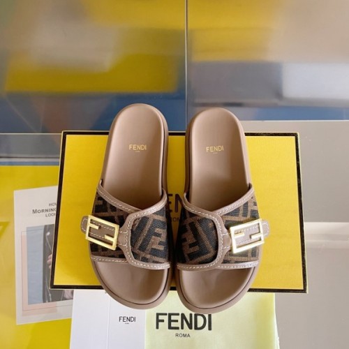 Fendi Feel Brown fabric slides