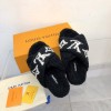 Louis Vuitton black fur slippers