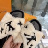 Louis Vuitton Fur black leather slippers