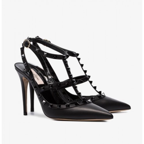 Valentino Black Leather Rockstud high heels