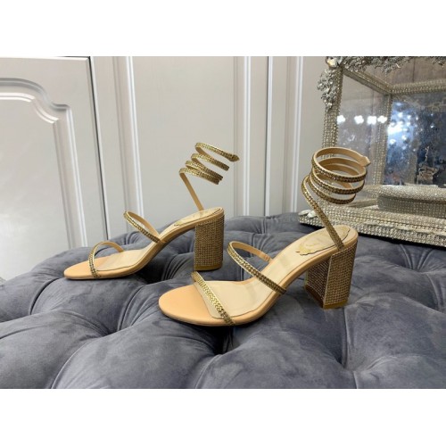 René Caovilla spiked spiral-ankle gold sandals 8cm