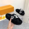 Louis Vuitton black fur slippers