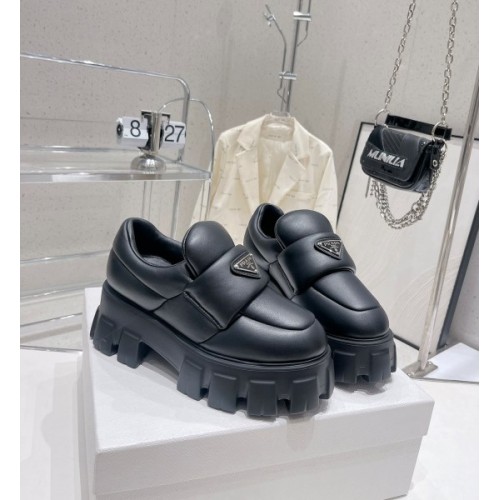 Prada black soft black padded moccasin shoes