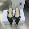 Dior Black Roses Motif Embroidered Slingback Flat