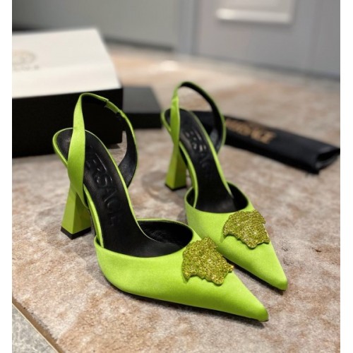 Versace La Medusa sling back green heels