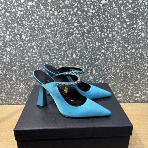 Versace Blue Crystal-Embellished Mule Heels