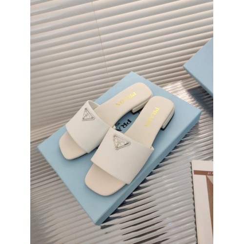 Prada White Saffiano leather slides