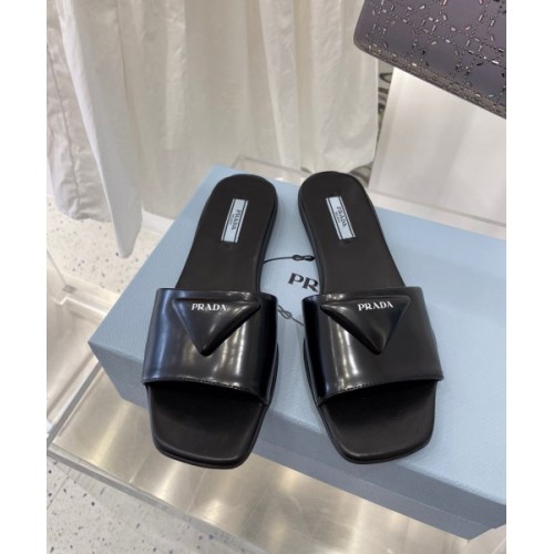 Prada brushed black leather slides