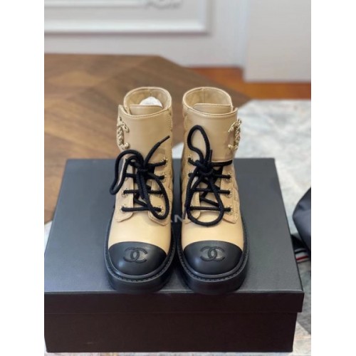 Chanel beige CC boots