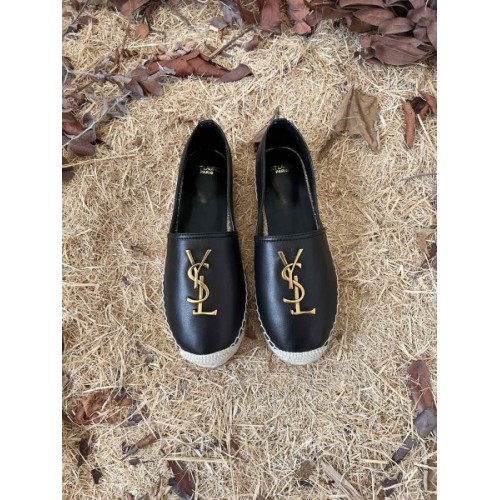 YSL black leather espadrilles flats