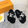 Louis Vuitton black fur slippers