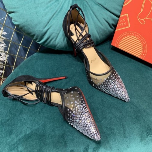 Christian Louboutin Black Mesh Follies Strass heels