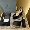 Prada black satin platform heels