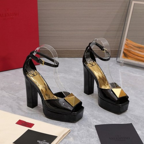 Valentino One Stud black patent leather platform heels