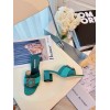 Manolo Blahnik Green Marta Crystal Buckle Silk Heeled Sandals