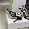 Dior Black Roses Motif Embroidered Slingback 10cm Heels