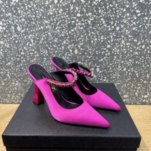 Versace Pink Crystal-Embellished Mule Heels