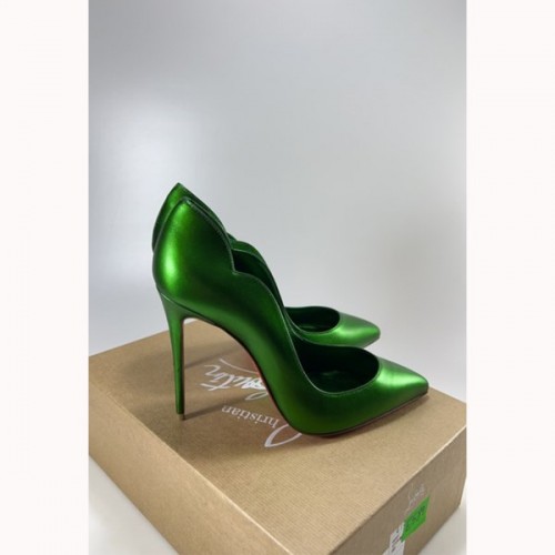Louboutin Green Hot Chick 100mm Metallic Heels