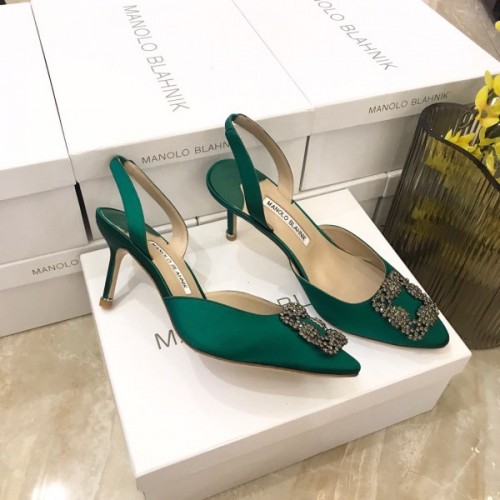 Manolo Blahnik Green Satin Heels