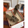 Hermes slipper dark brown leather