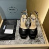 Prada black satin platform heels