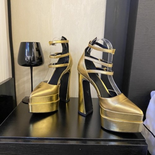 Versace ankle strap pumps gold heel