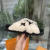 Louis Vuitton Fur black leather slippers