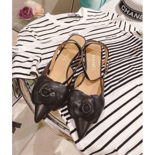 Chanel black rose sandals