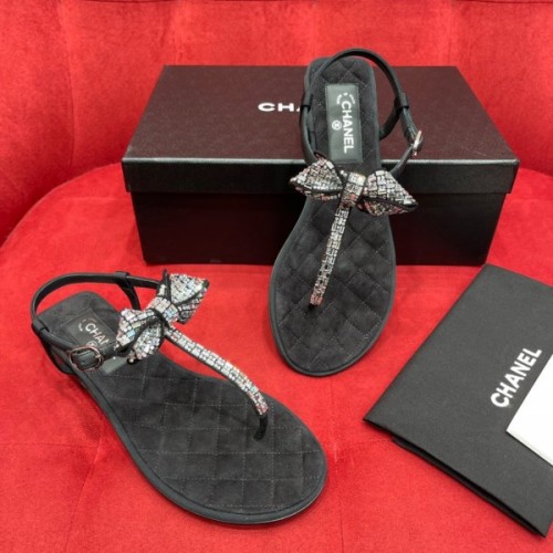 Chanel black ribbon flats