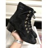 Chanel black suede leather boots