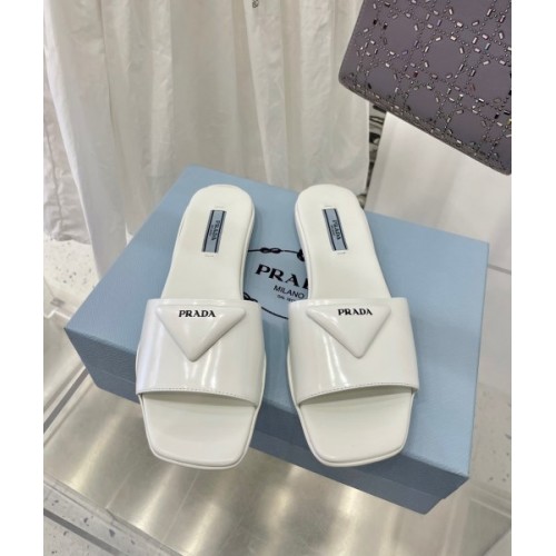 Prada brushed white leather slides