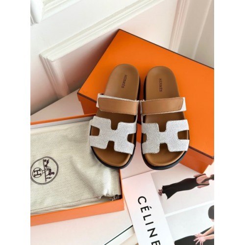 Hermes Chypre white/ brown sandal