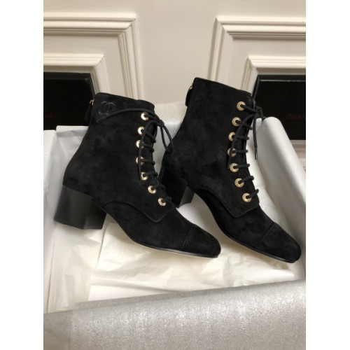 Chanel black suede leather boots