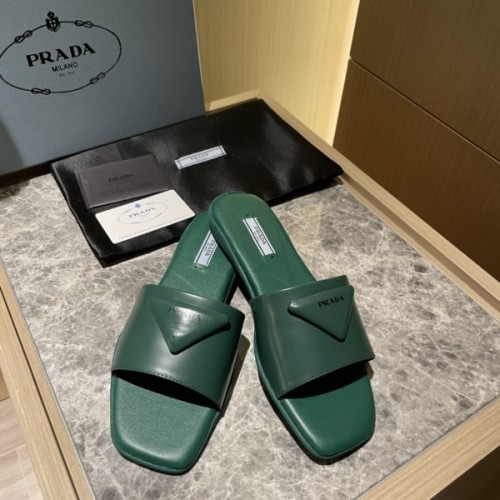 Prada brushed green leather slides