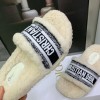 Dior Dway Wool Shearling Fur Black Slippers